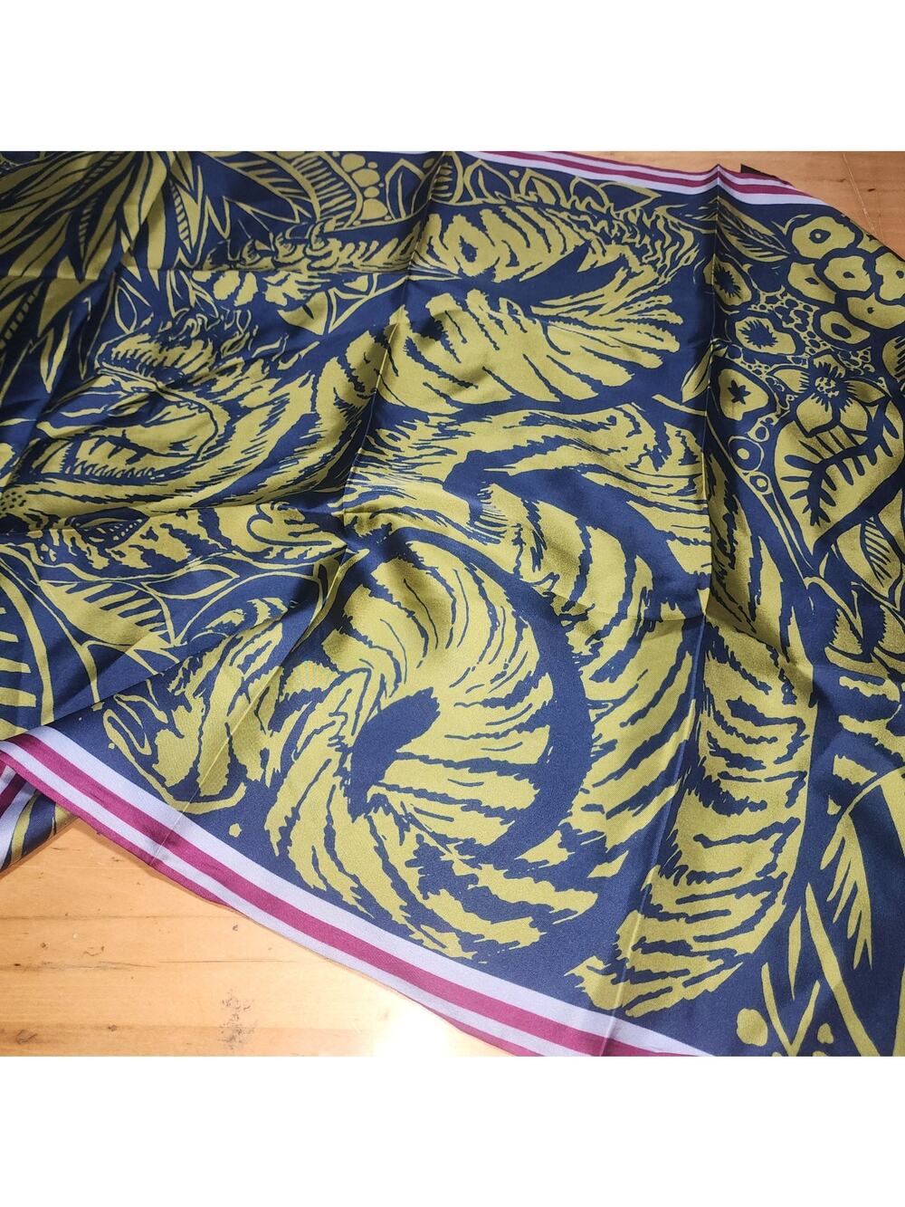 JIM THOMPSON Silk Neck Scarf Rectangle Fern Floral Blue Green 25x68 in